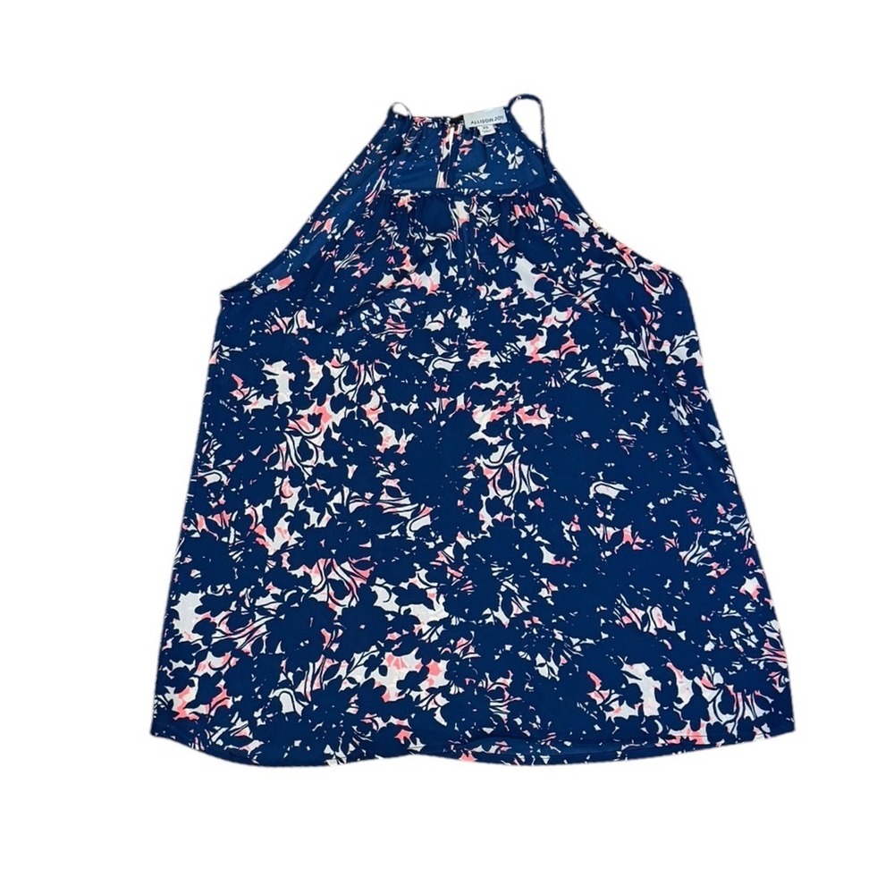 Allison Joy‎ Womens XS Navy Pink Floral Halter Top Keyhole Sleeveless Blouse USA